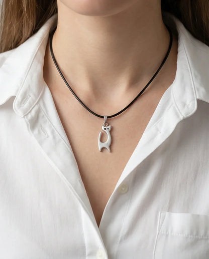 The Mystic Silhouette: Minimalist Matte Silver Cat Pendant Necklace