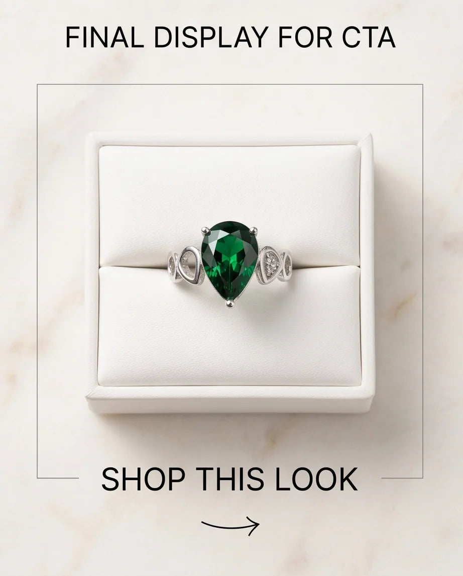 Emerald Gemstone Prong-Set Teardrop Loop Silver Ring