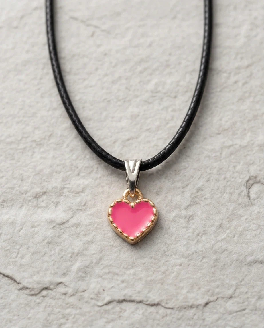 Gold and Pink Beaded Heart Necklace