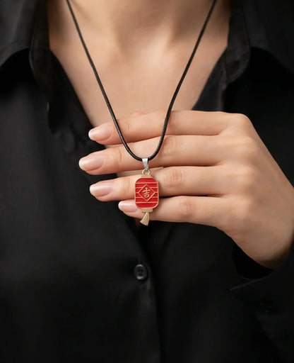 Traditional Red Lantern "Ji" Good Luck Pendant Necklace