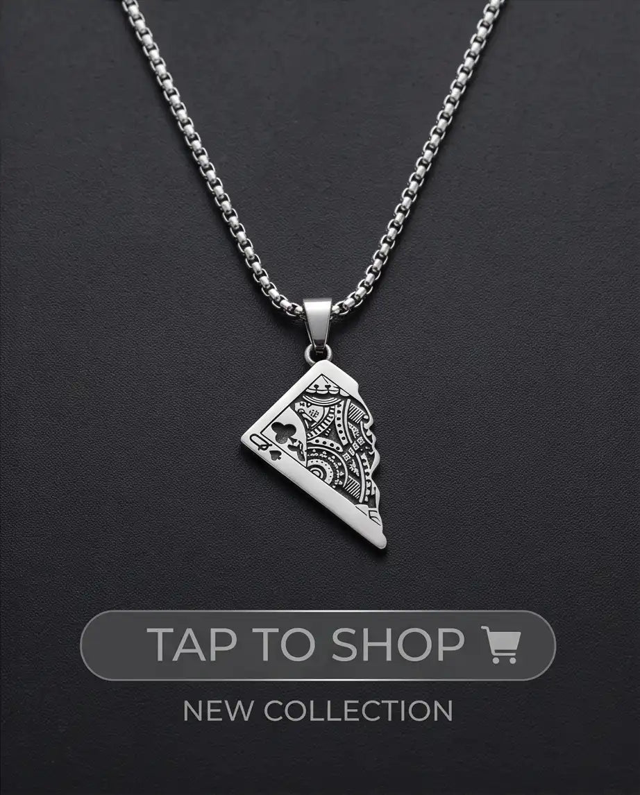 Broken Playing Card Queen Pendant Box Chain
