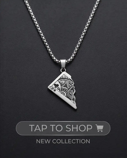 Broken Playing Card Queen Pendant Box Chain