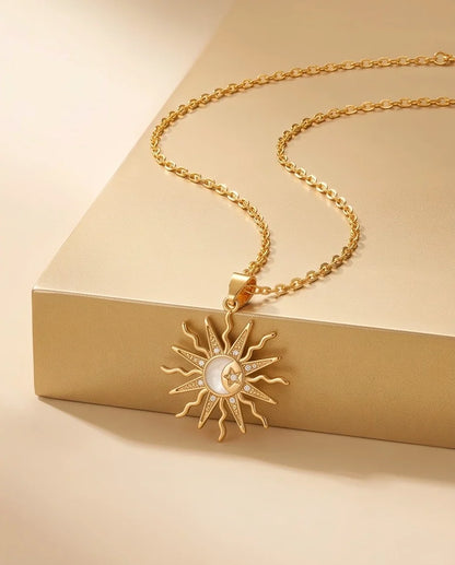 Gold Celestial Sun Moon Star Pendant Necklace