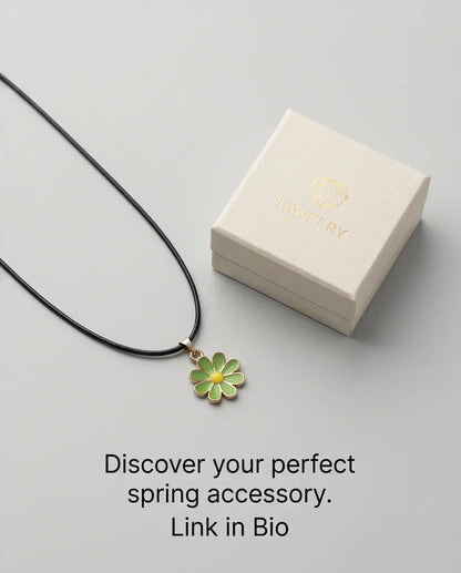 Gold and Light Green Daisy Necklace