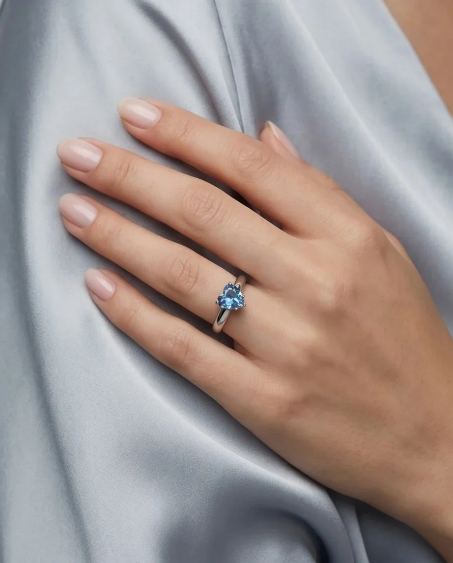 Sterling Silver Heart-Cut Blue Topaz Solitaire Ring