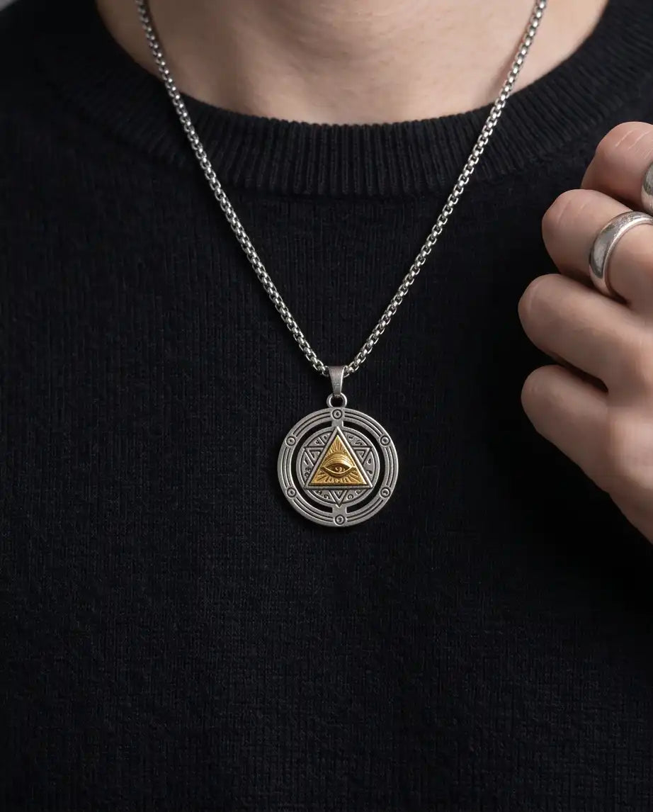 Eye of Providence Gold Pyramid Occult Pendant Box Chain