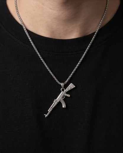 Micro-Pavé CZ Stock Assault Rifle Weapon Pendant Box Chain