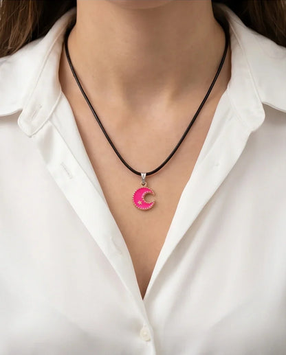 Gold and Pink Celestial Crescent Moon Necklace