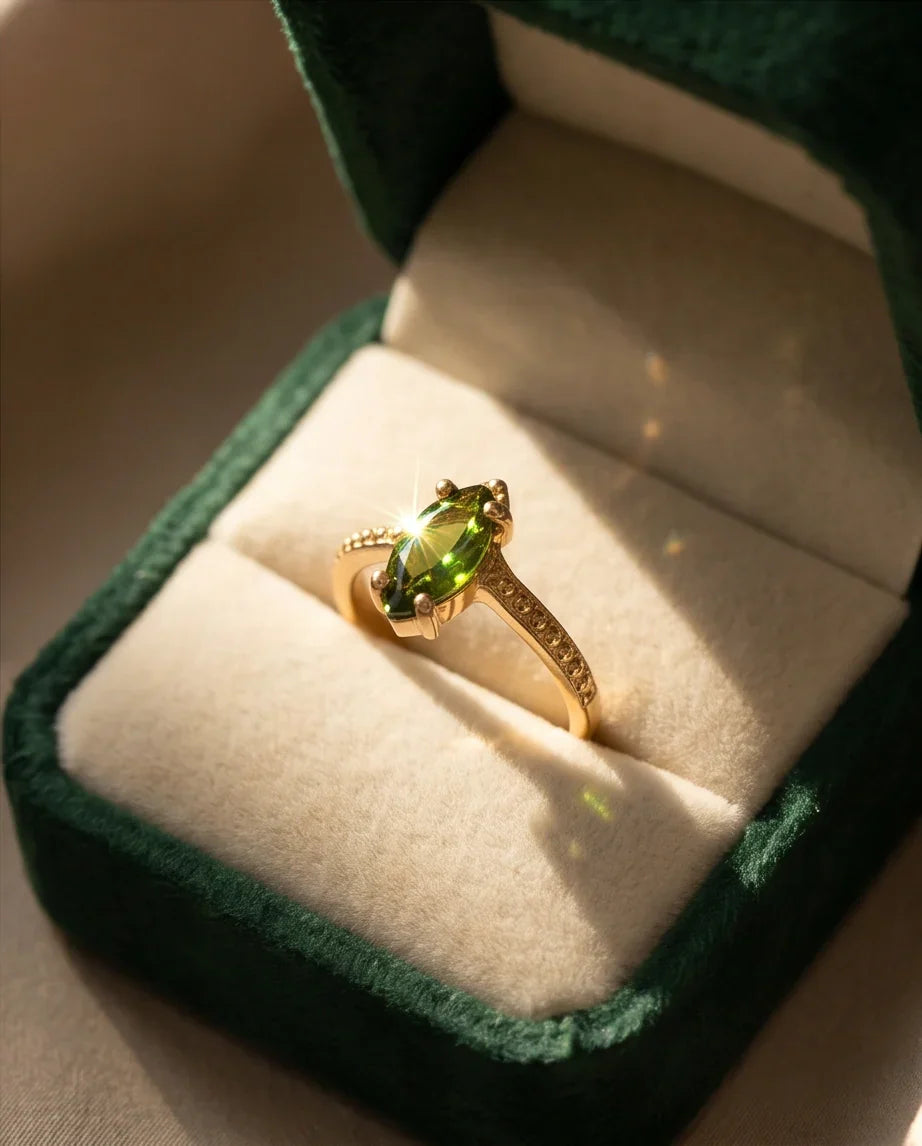 Vintage Gold Marquise Emerald Gothic Granulation Ring