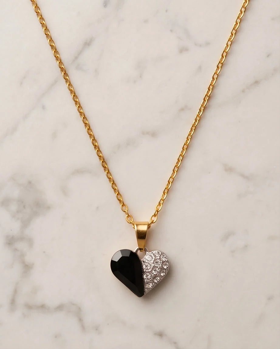 Silver Onyx Heart Pavé Pendant Necklace