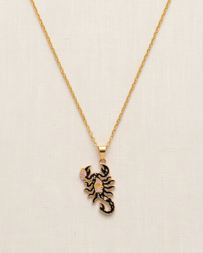 Gold Floral Scorpion Enamel Chain Necklace