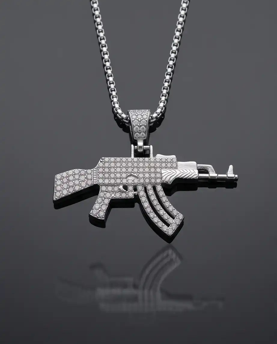 Iced AK-47 Rifle Pendant Box Chain