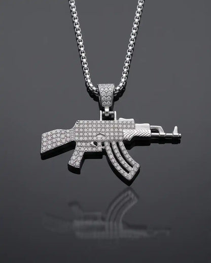 Iced AK-47 Rifle Pendant Box Chain