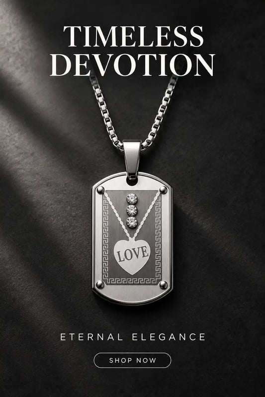 Silver Love Heart Dog Tag Cord Necklace