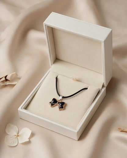 Gold and Black Ribbon Bow Necklace