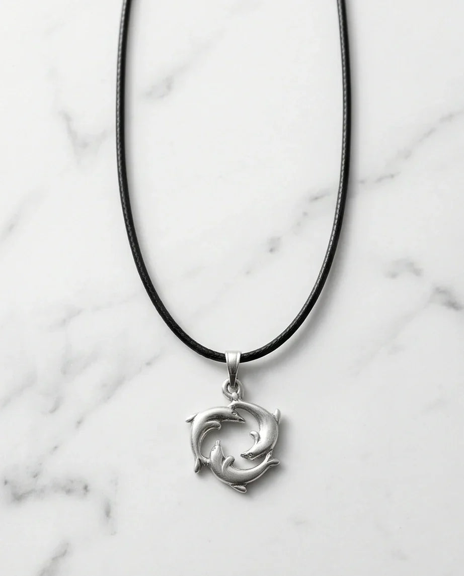 Silver Dolphin Circle Necklace