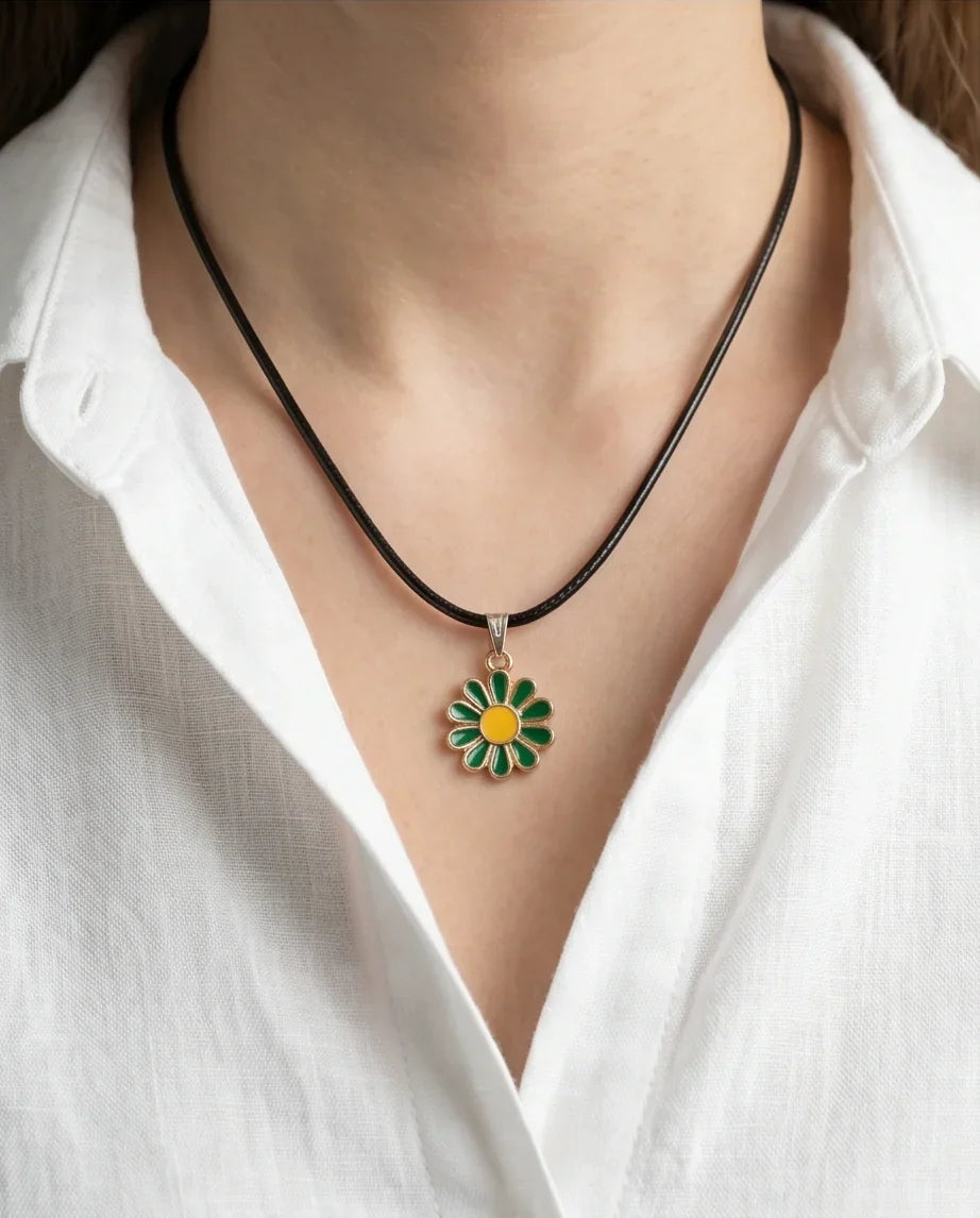 Gold and Green Sunflower Pendant Necklace