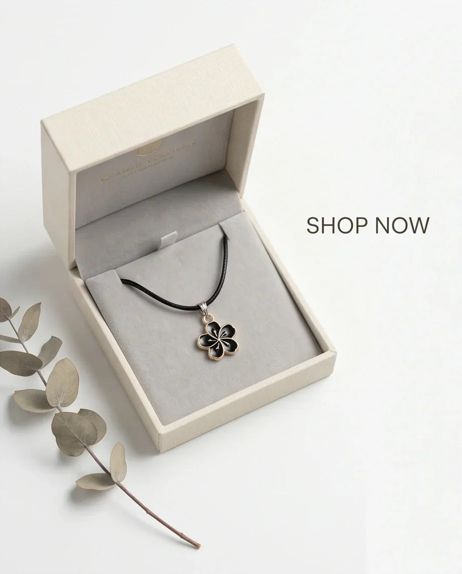 Gold and Black Cherry Blossom Necklace