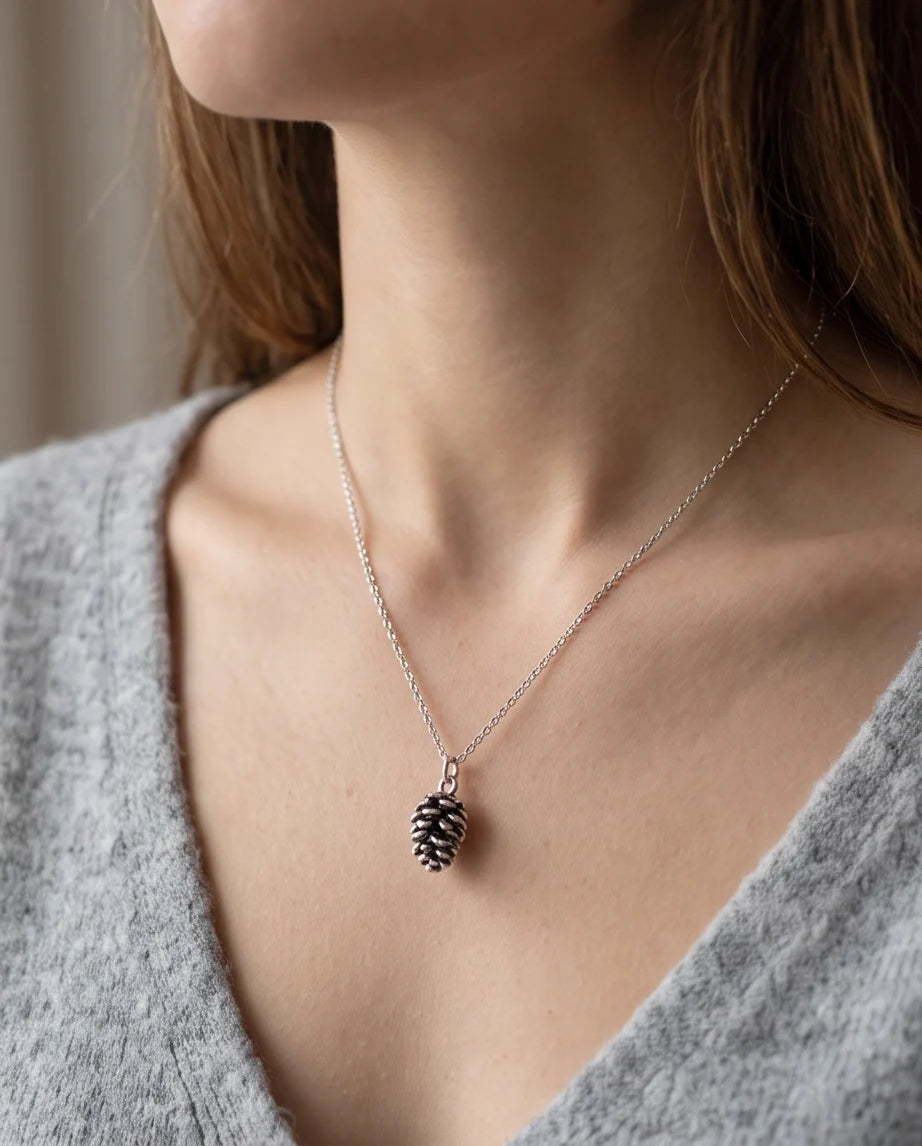 Antique Silver Pinecone Pendant Chain Necklace