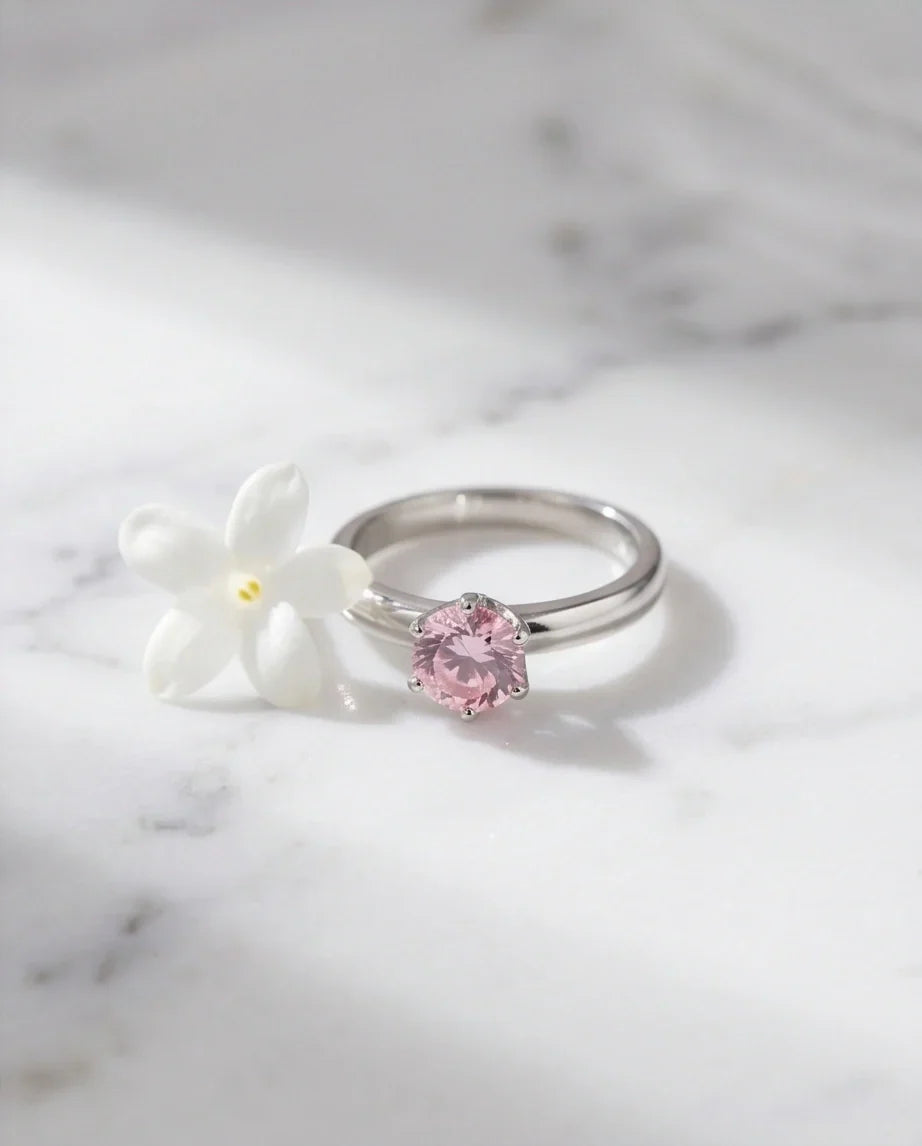 Sterling Silver Classic Round-Cut Pink Sapphire Solitaire Ring