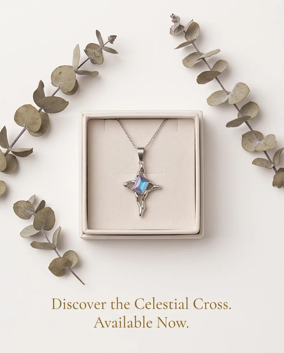 Silver Blue-Purple Gemstone Gothic Cross Pendant Necklace