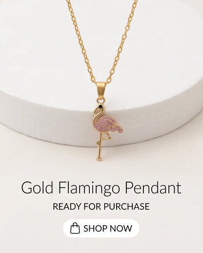 Gold Pink Crystal Paved Flamingo Pendant Necklace