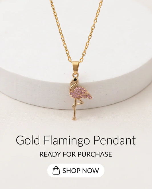 Gold Pink Crystal Paved Flamingo Pendant Necklace