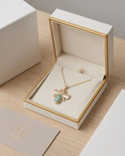 Gold Turquoise Enamel Bee Necklace