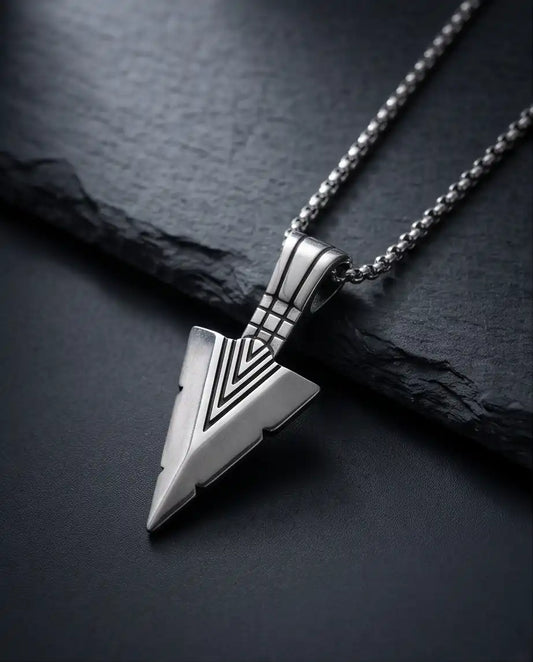 Geometric Arrowhead Pendant Silver Box Chain Necklace