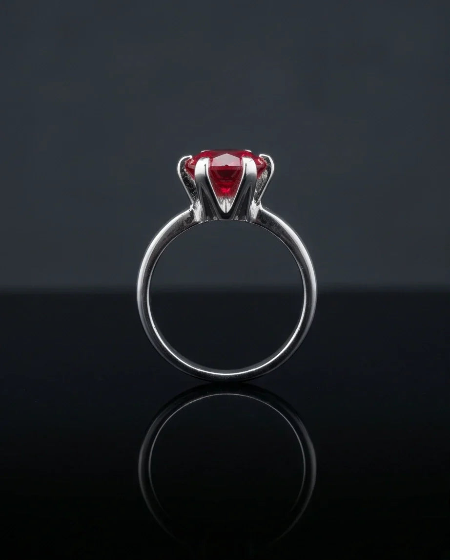Sterling Silver Round-Cut Red Ruby Solitaire Ring