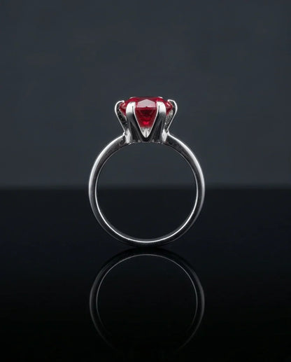 Sterling Silver Round-Cut Red Ruby Solitaire Ring