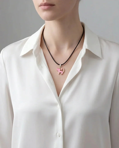 Playful Pink Cat Enamel Pendant Necklace