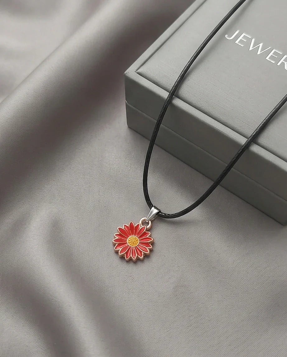Gold and Red Sunflower Pendant Necklace