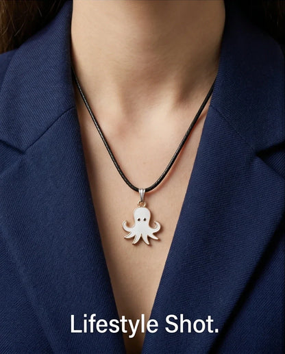 Gold and White Octopus Pendant Necklace