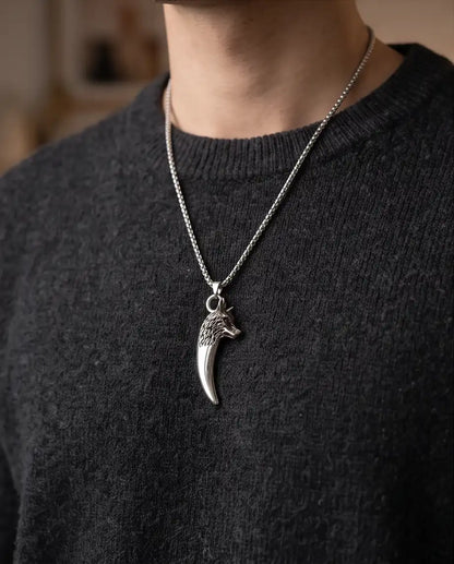 Silver Wolf Tooth Pendant Box Chain