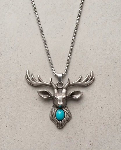 Turquoise Stone Stag Head Pendant Box Chain