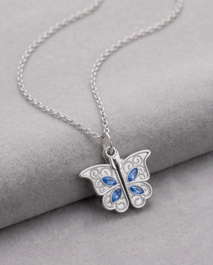 Silver Butterfly Secret Heart Pendant Necklace