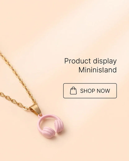 Pastel Pink Headphones Enamel Pendant Necklace