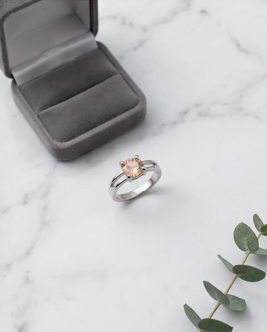 Sterling Silver Round-Cut Split Shank Peach Morganite Ring