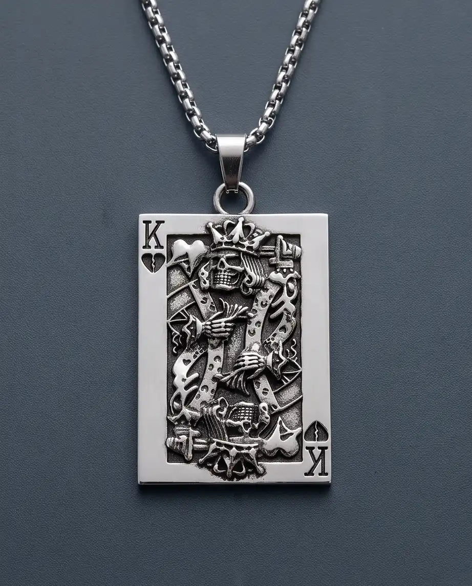 Gothic Skeleton King Card Pendant Box Chain