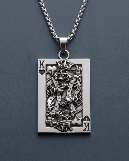 Gothic Skeleton King Card Pendant Box Chain