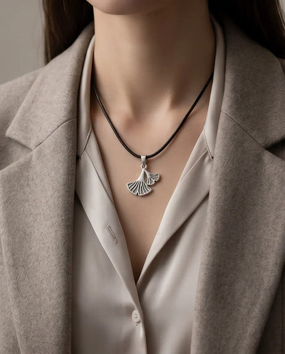 Silver Ginkgo Leaf Pendant Necklace