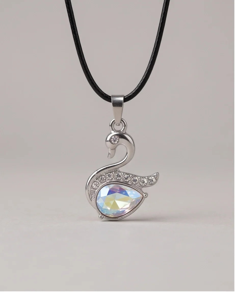 Silver Opaline Crystal Swan Pendant Necklace
