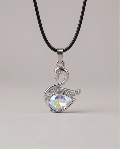 Silver Opaline Crystal Swan Pendant Necklace