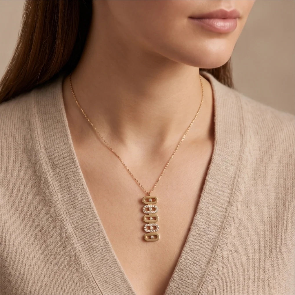 Gold Multi-Link Crystal Pendant Necklace