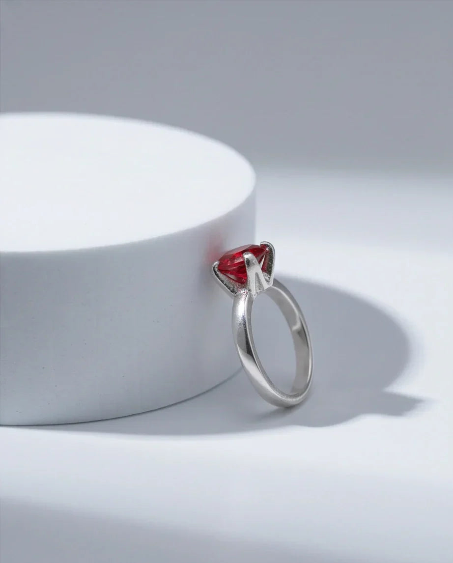 Sterling Silver Round-Cut Red Ruby Solitaire Ring