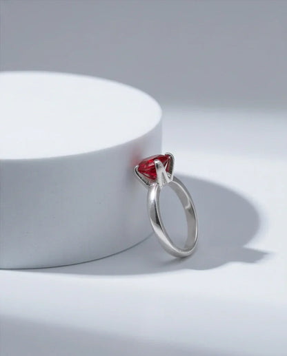 Sterling Silver Round-Cut Red Ruby Solitaire Ring