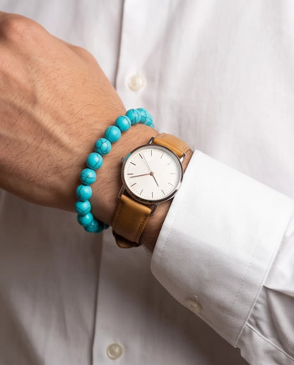 Natural Turquoise Veined Stone Beaded Adjustable Macrame Bracelet