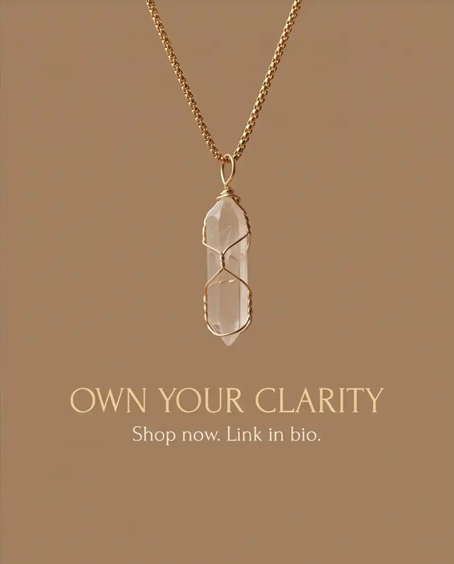 Wire-Wrapped Clear Quartz Crystal Point Pendant Box Chain