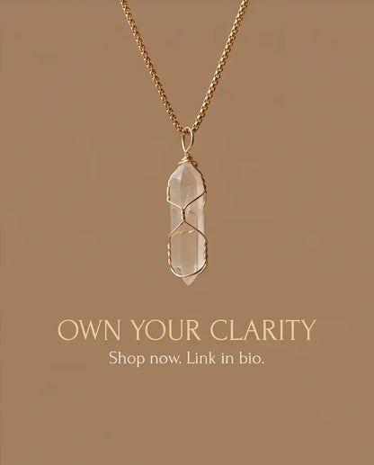 Wire-Wrapped Clear Quartz Crystal Point Pendant Box Chain